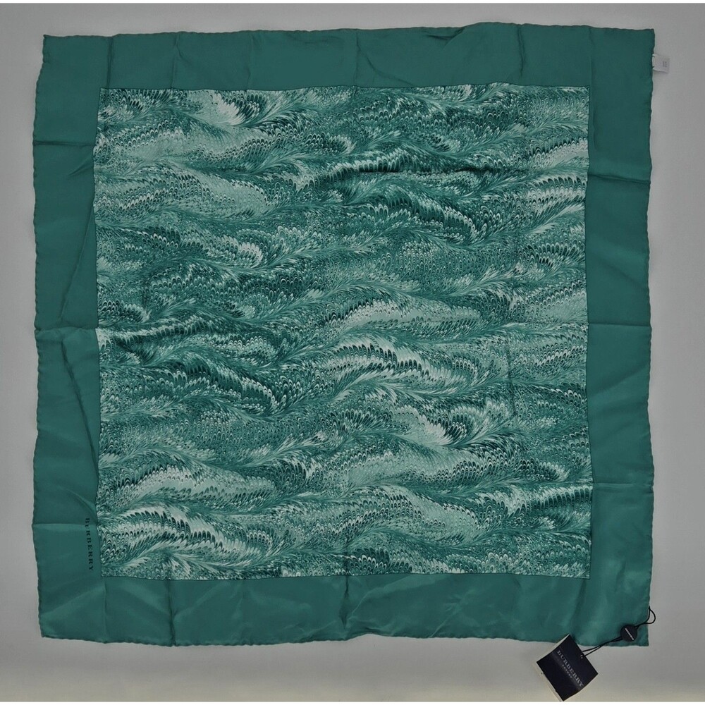 NWT Burberry London 100% Silk Scarf In Sea Green Wave Pattern ~27x27 Spring